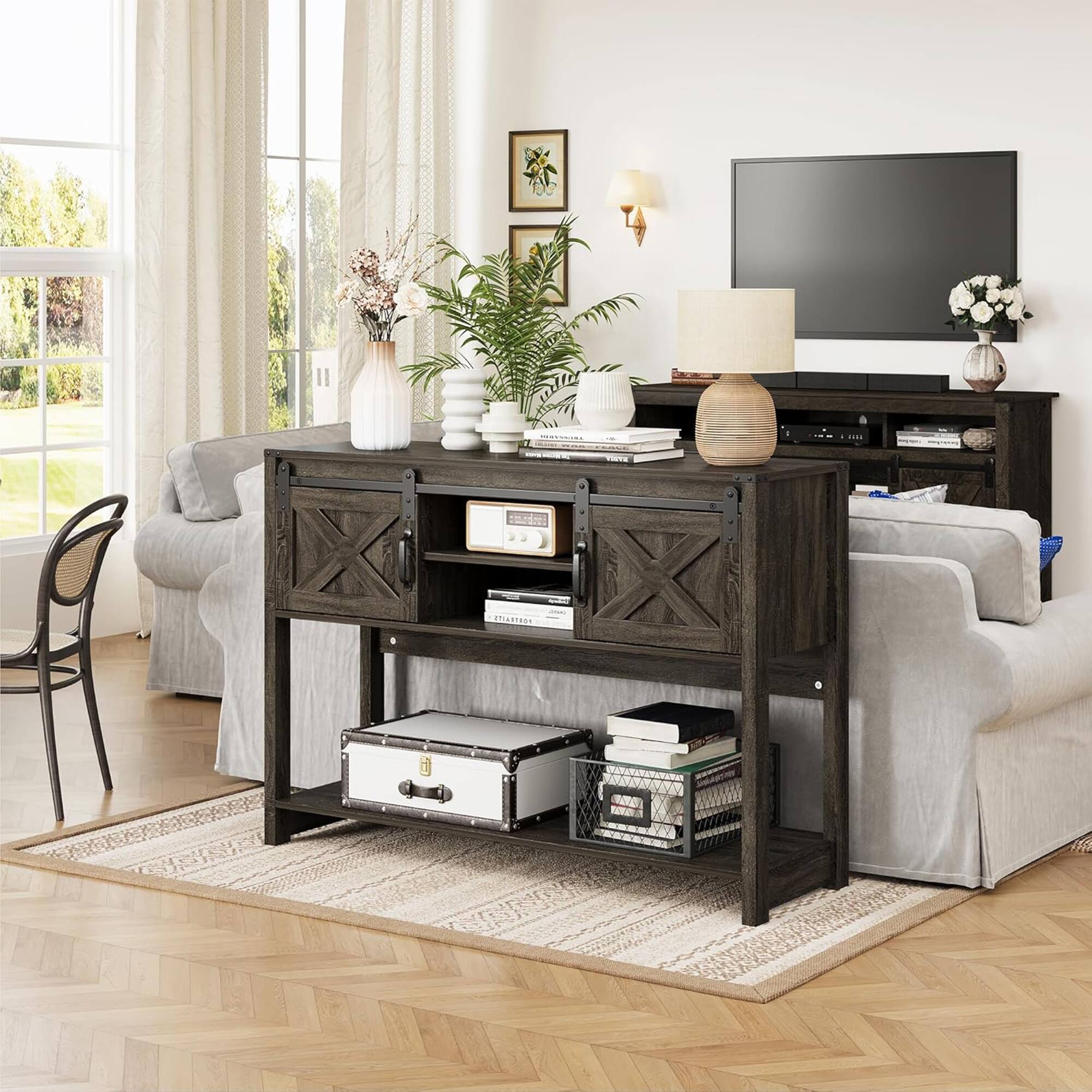 Alt View 7. RoyalCraft - RoyalCraft Farmhouse Entryway Console Table with Storage Shelves, Dark Grey - Dark Grey.