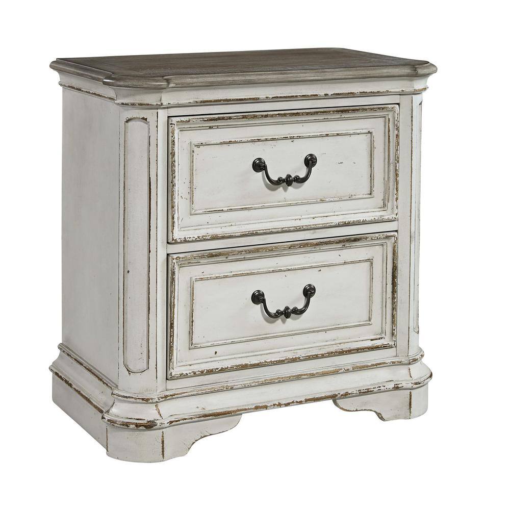 Left. Liberty Furniture Industries - Magnolia Manor 2 Drawer Night Stand in Antique White - White.