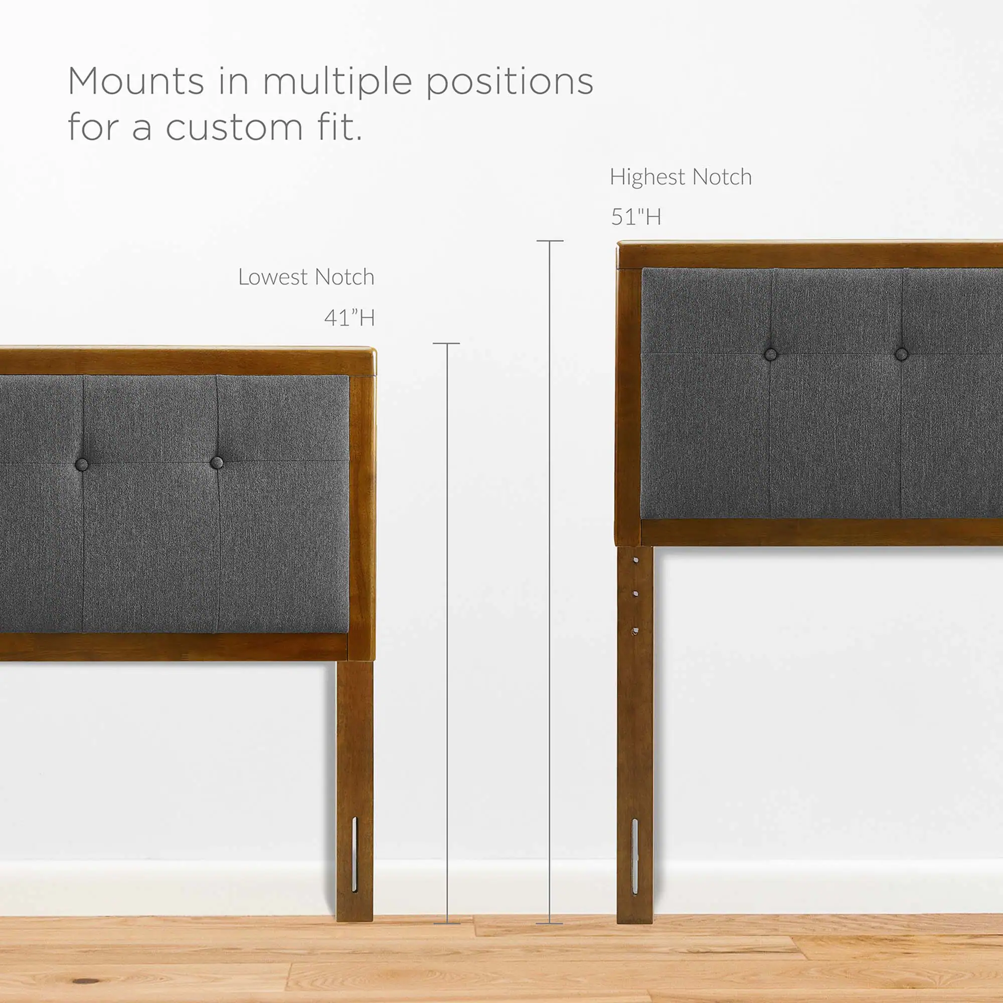Mounts in multiple positions for a custom fit.

Lowest Notch 41"H

Highest Notch 51"H