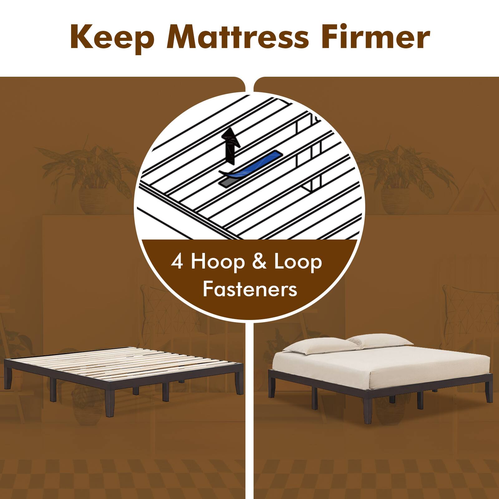 Keep Mattress Firmer
4 Hoop & Loop Fasteners