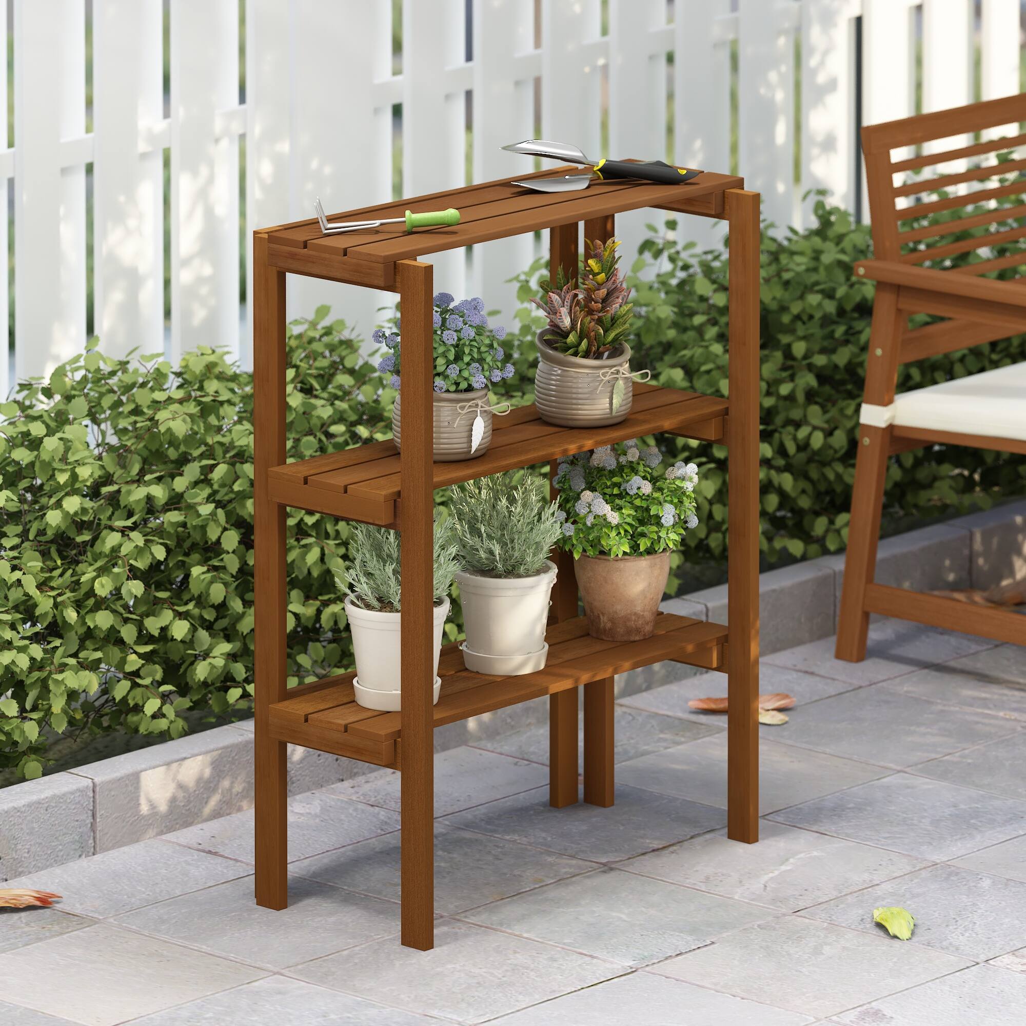 Alt View 5. Furinno - Tioman Outdoor Toolless Multipurpose Display Shelf, Plant Stand, 3-Tier - Natural.