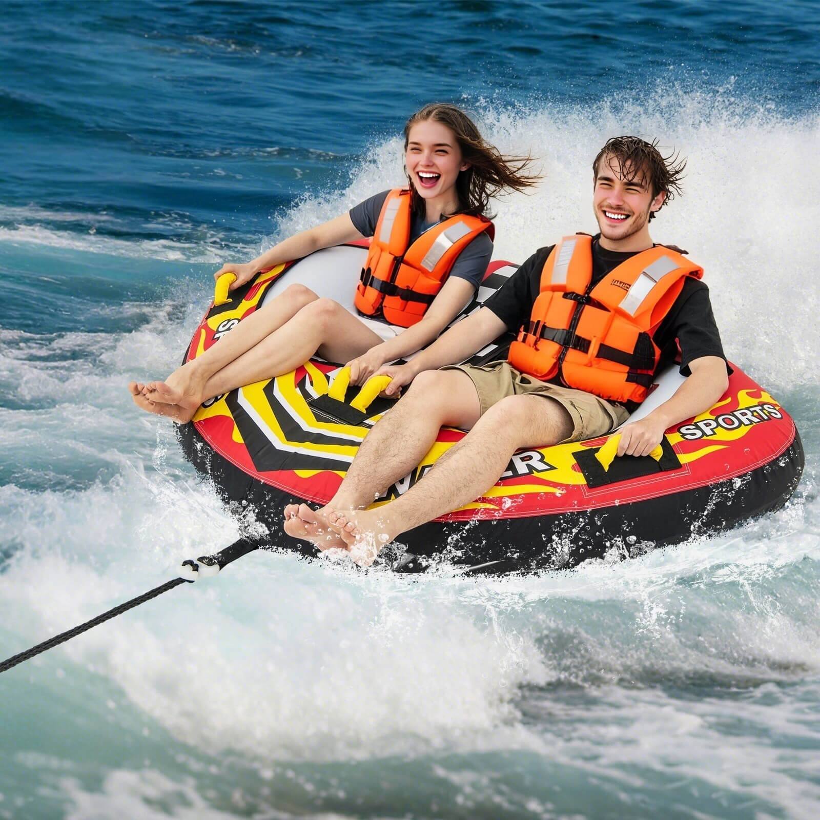 Alt View 2. Costway - Costway Towable Tube for Boating 1 or 2 Person Inflatable Boat Tube for Youth & Adult - Red.