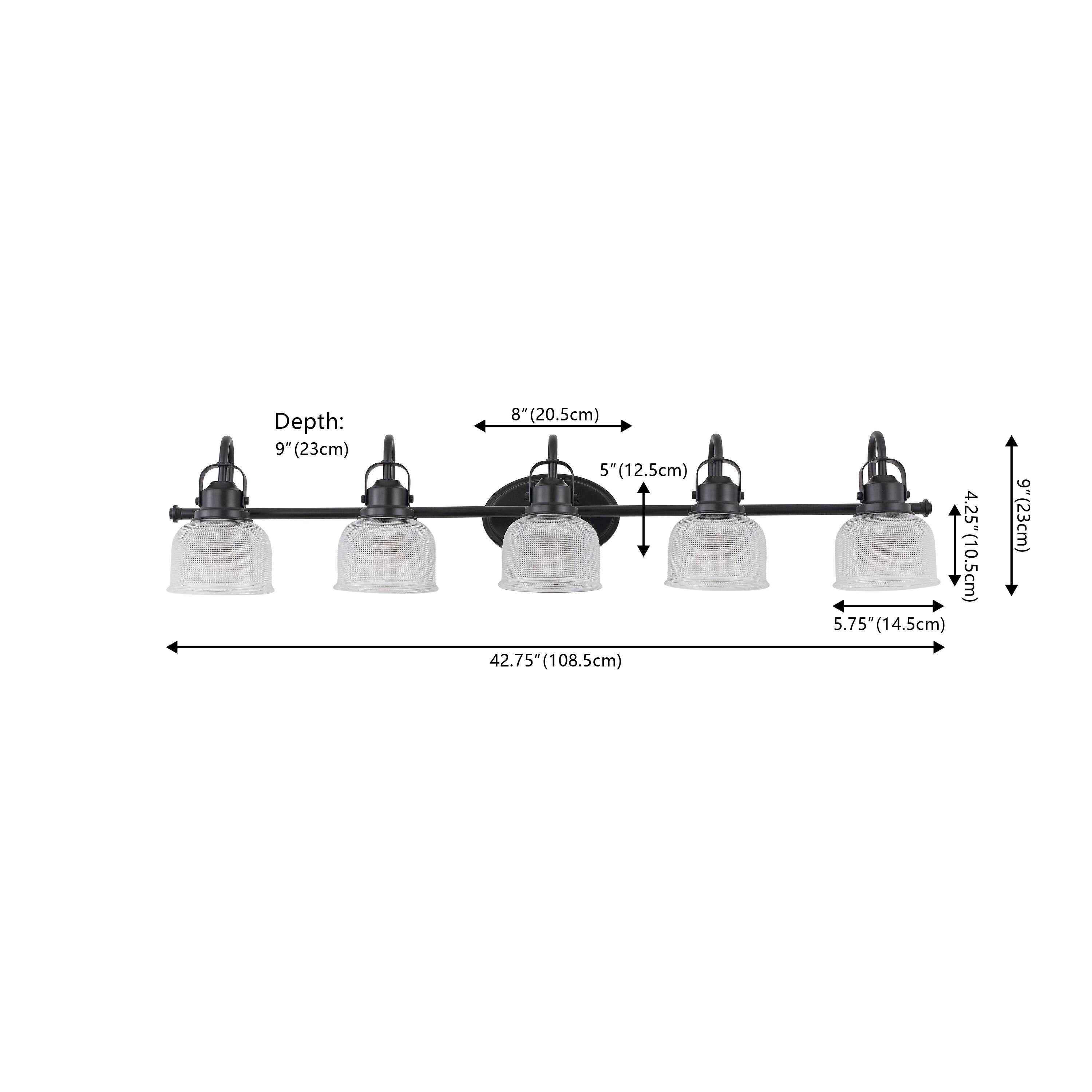 Depth: 9" (23cm)  
8" (20.5cm)  
5" (12.5cm)  
42.75" (108.5cm)  
5.75" (14.5cm)  
4.25" (10.5cm)