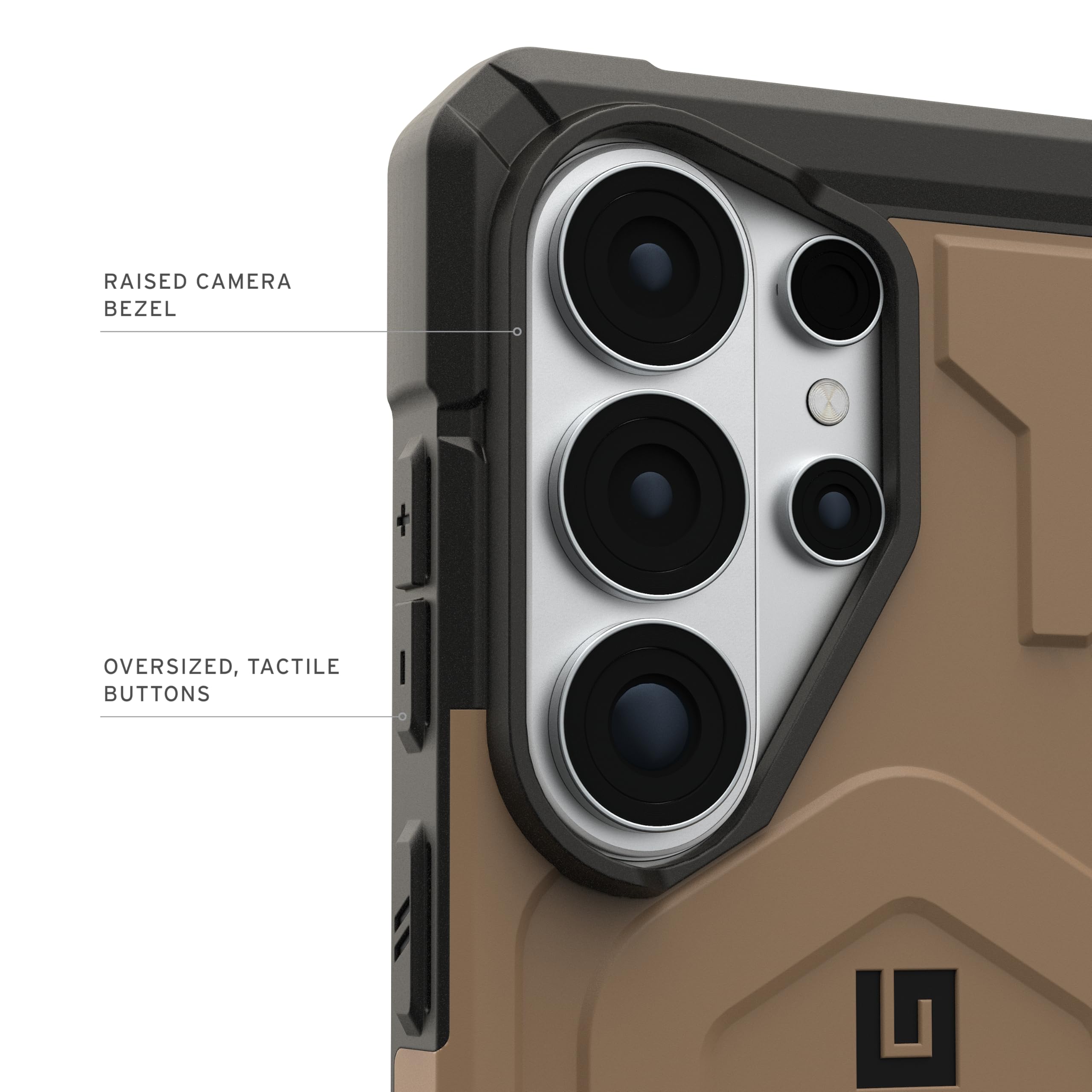 RAISED CAMERA BEZEL  
OVERSIZED, TACTILE BUTTONS