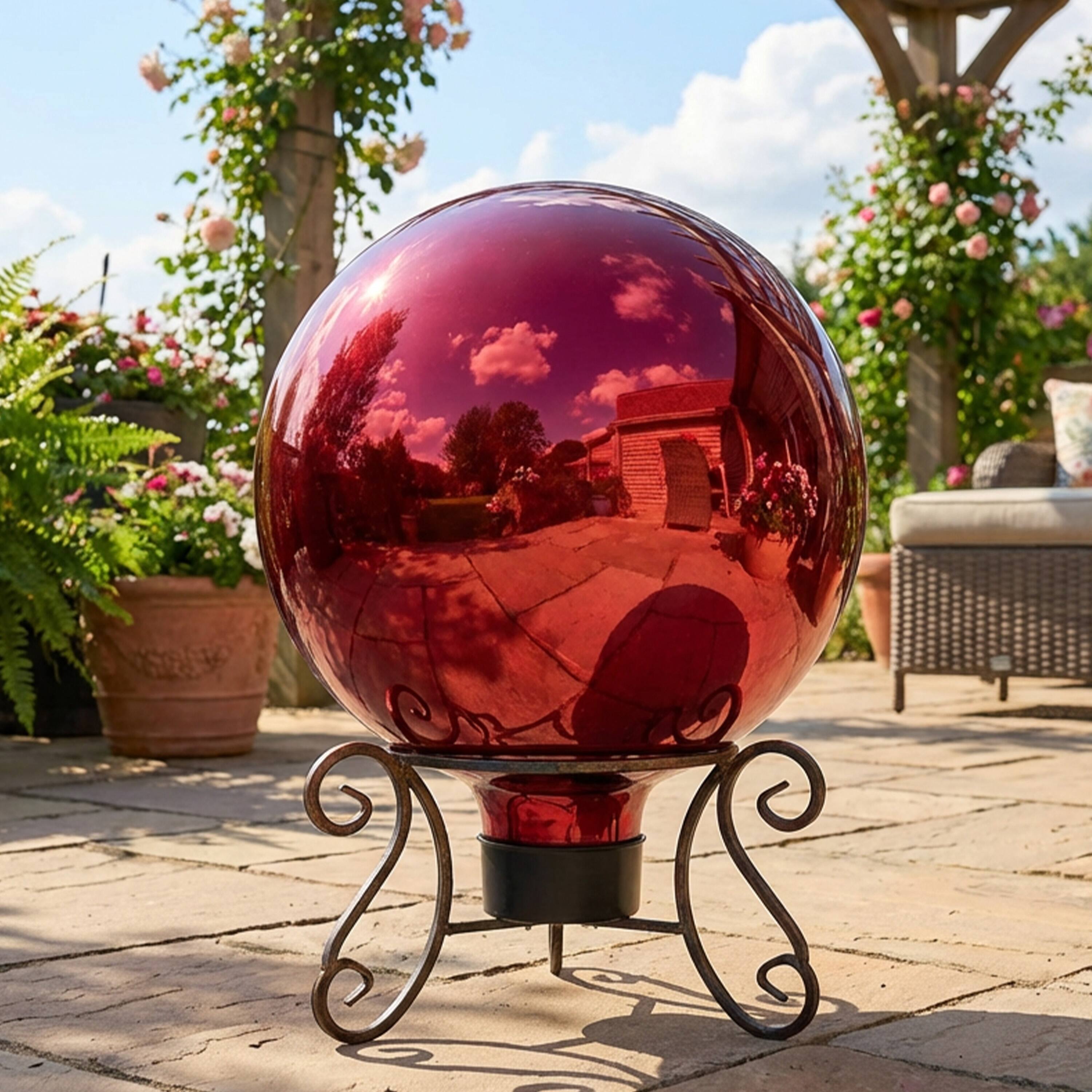 Alt View 6. Sunnydaze - Mirrored Glass Gazing Globe - 10 in - Red.