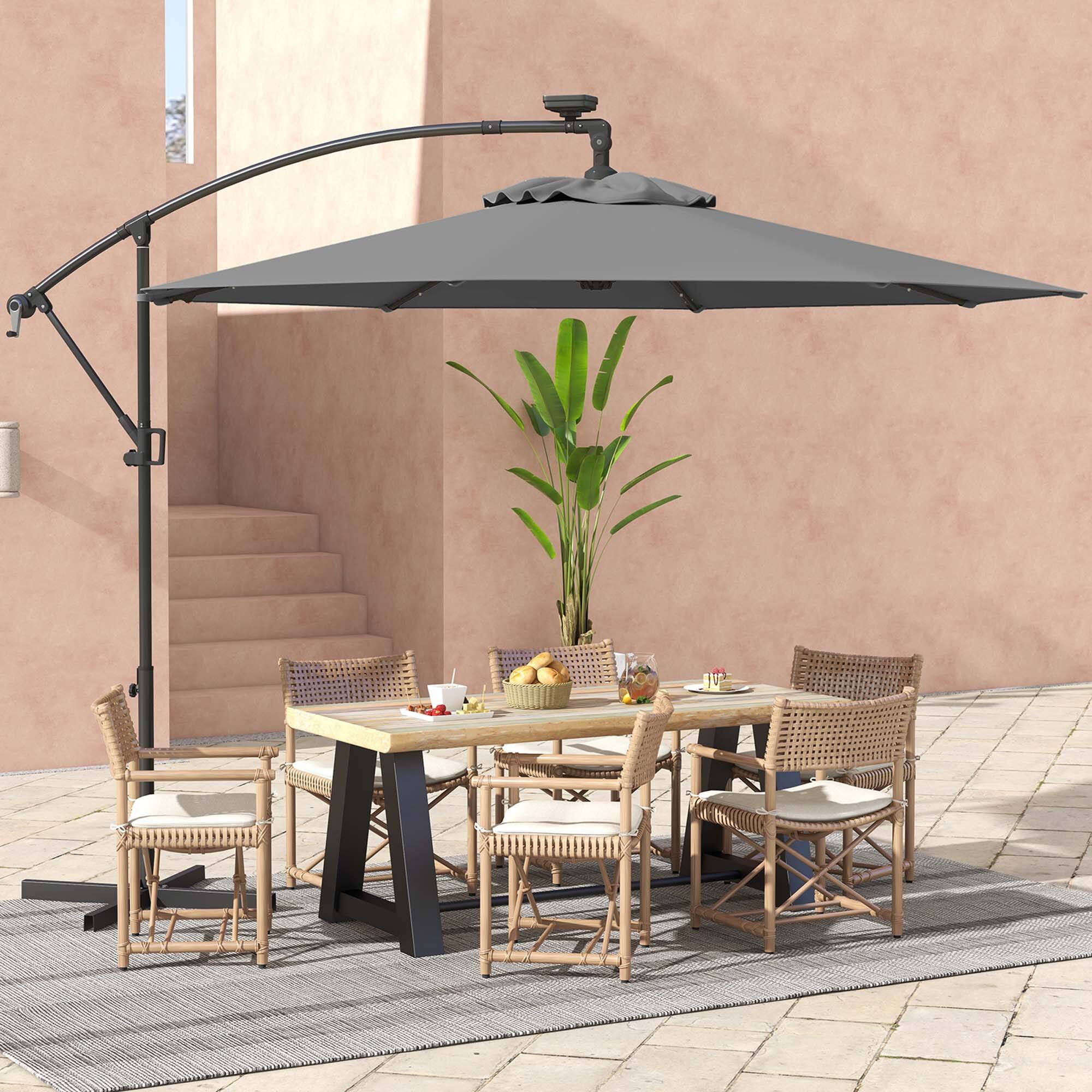 Alt View 1. Costway - 10FT Patio Offset Umbrella Sun Shade Solar Powered LED 360° Rotation - Gray.