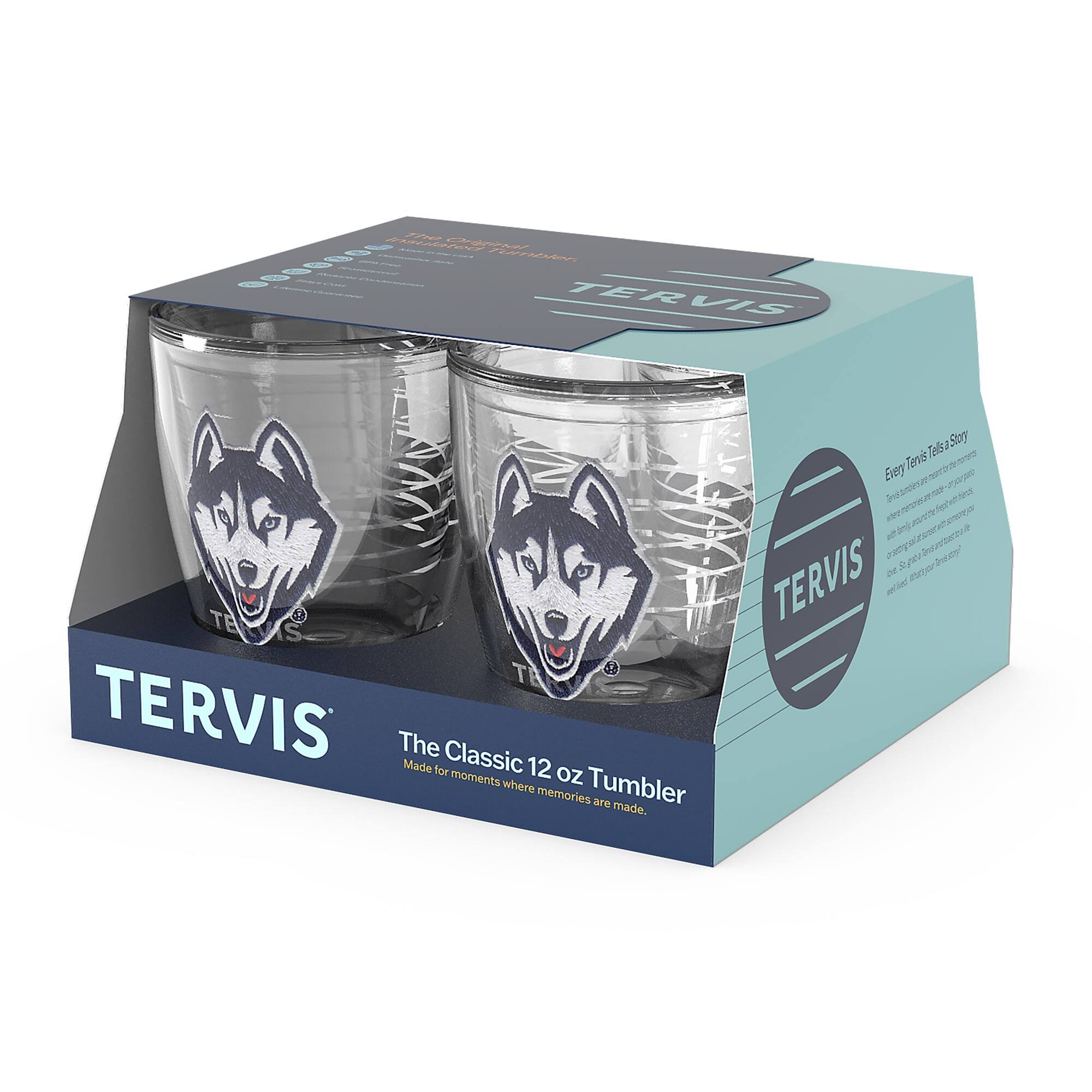 TERVIS  
The Classic 12 oz Tumbler  
Made for moments where memories are made.  

Every Tervis Tells a Story  
The Tervis story began in 1946 when a young entrepreneur named Bob Tervis started making insulated tumblers in his garage. Today, Tervis is a family-owned company that continues to innovate and inspire with its iconic tumblers and accessories.  

TERVIS  
The Classic 12 oz Tumbler  
Made for moments where memories are made.