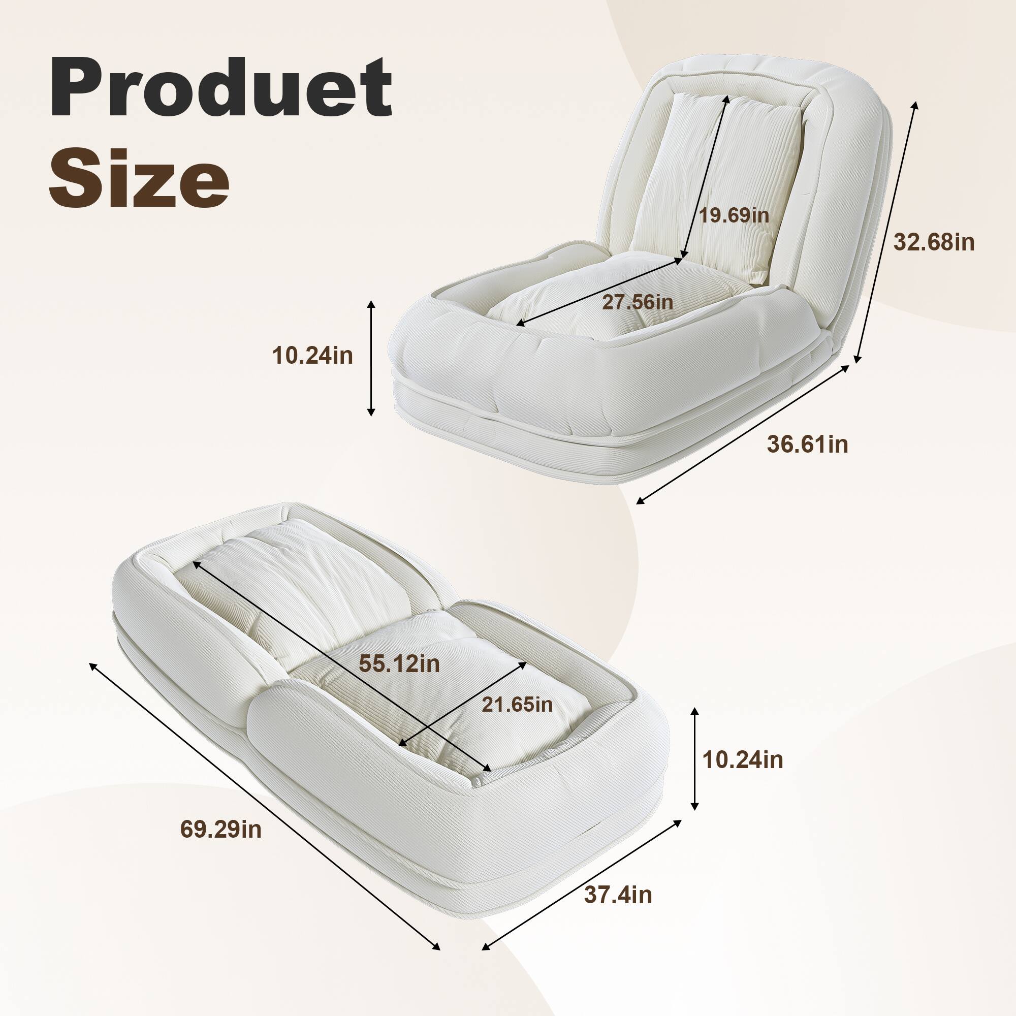 Product Size  
19.69in  
32.68in  
27.56in  
10.24in  
36.61in  
55.12in  
21.65in  
10.24in  
69.29in  
37.4in