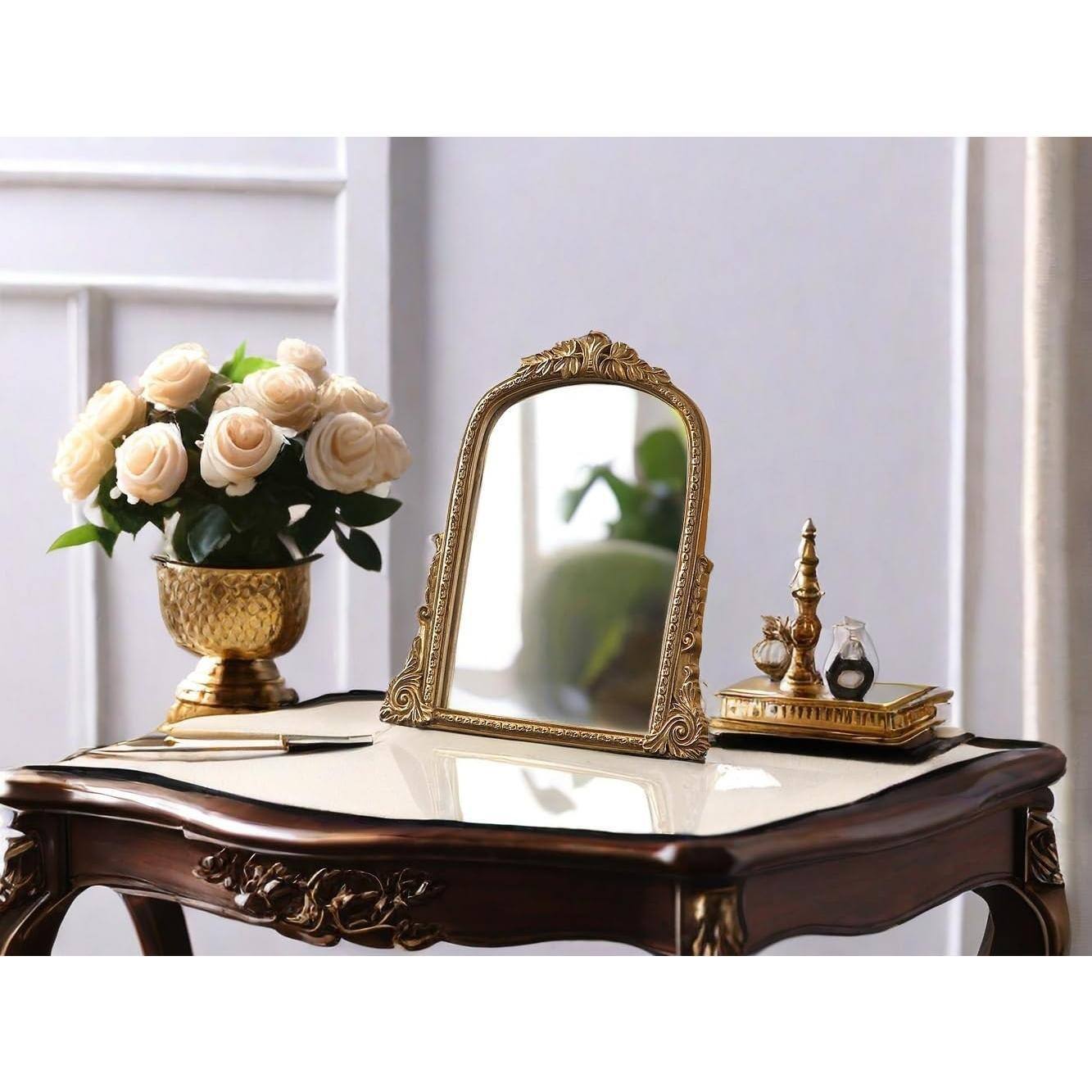 Back. Pacoar Cade - Vintage Vanity Makeup Desk Mirror Antique Chic Arch Table with Carved Frame Small Standing Arendahl for Living Room... - Default.