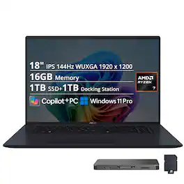 ASUS - Vivobook 18" WUXGA 144Hz IPS Copilot+ AMD Ryzen 7 260 AI Laptop 16GB RAM 1TB SSD Win 11 Pro - Quiet Blue