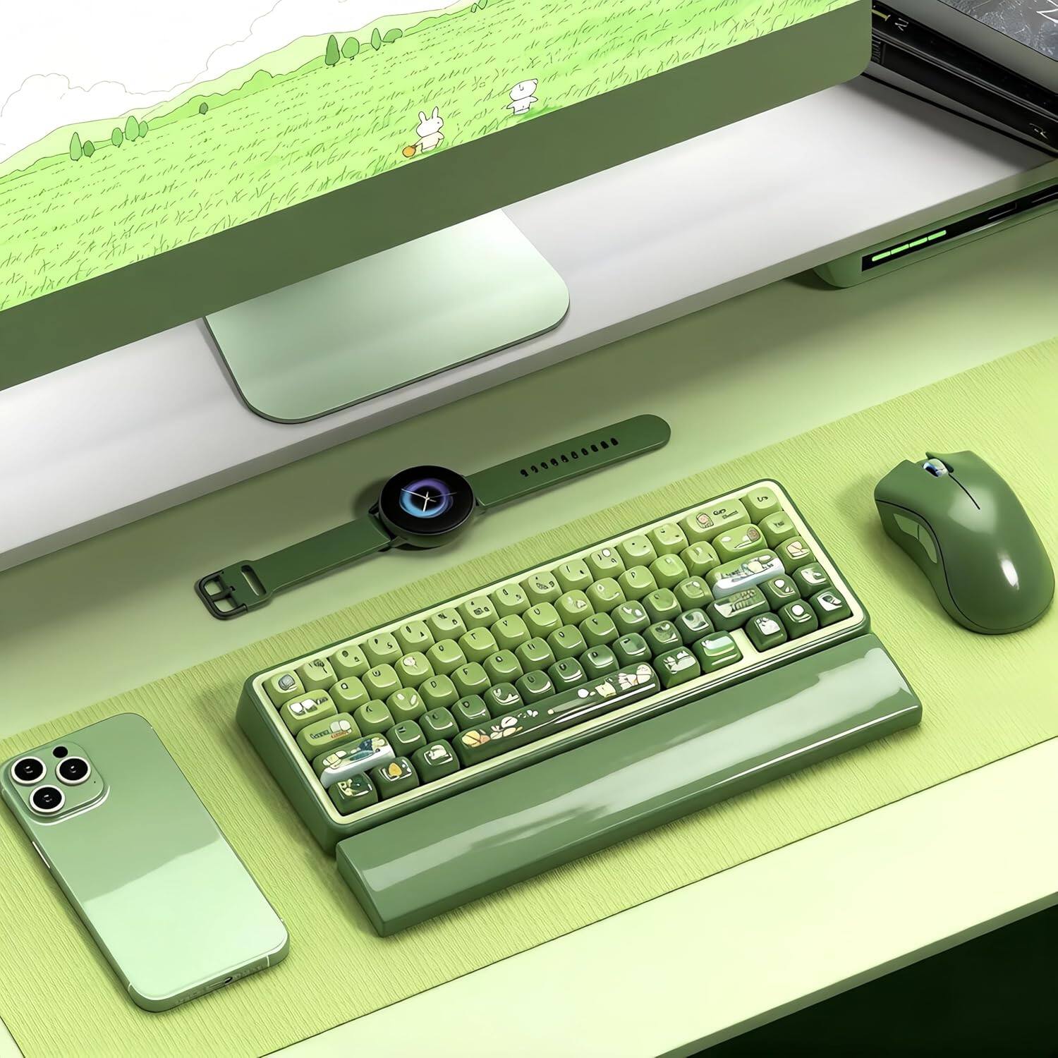 Angle. Womier - PBT Keycap Set, MOA Profile Dye-Sub Custom Keyboard Keycap for Cherry MX Switch US Layout Mechanical Keyboard - Green-128 Keys.