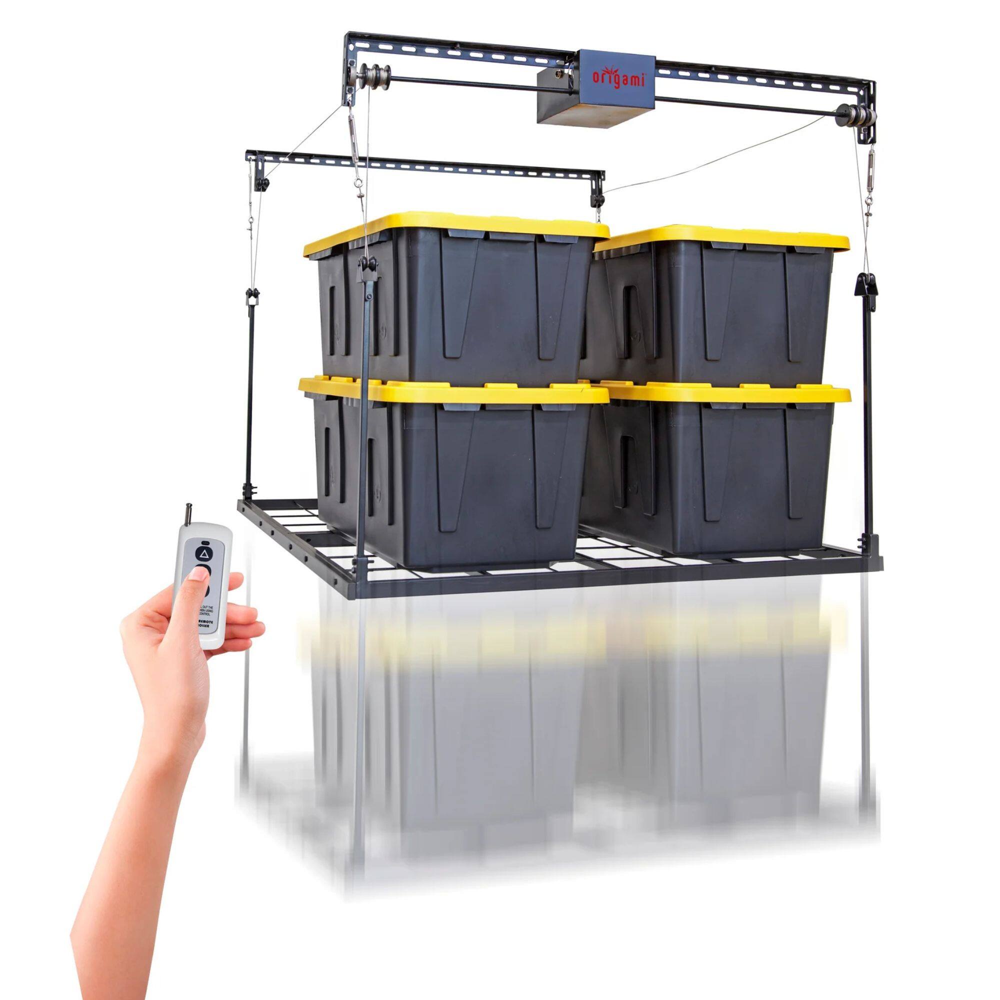 Alt View 4. Origami - Origami Motorized Garage Ceiling Storage Rack, 52" x 25" Overhead Lift System - Black.