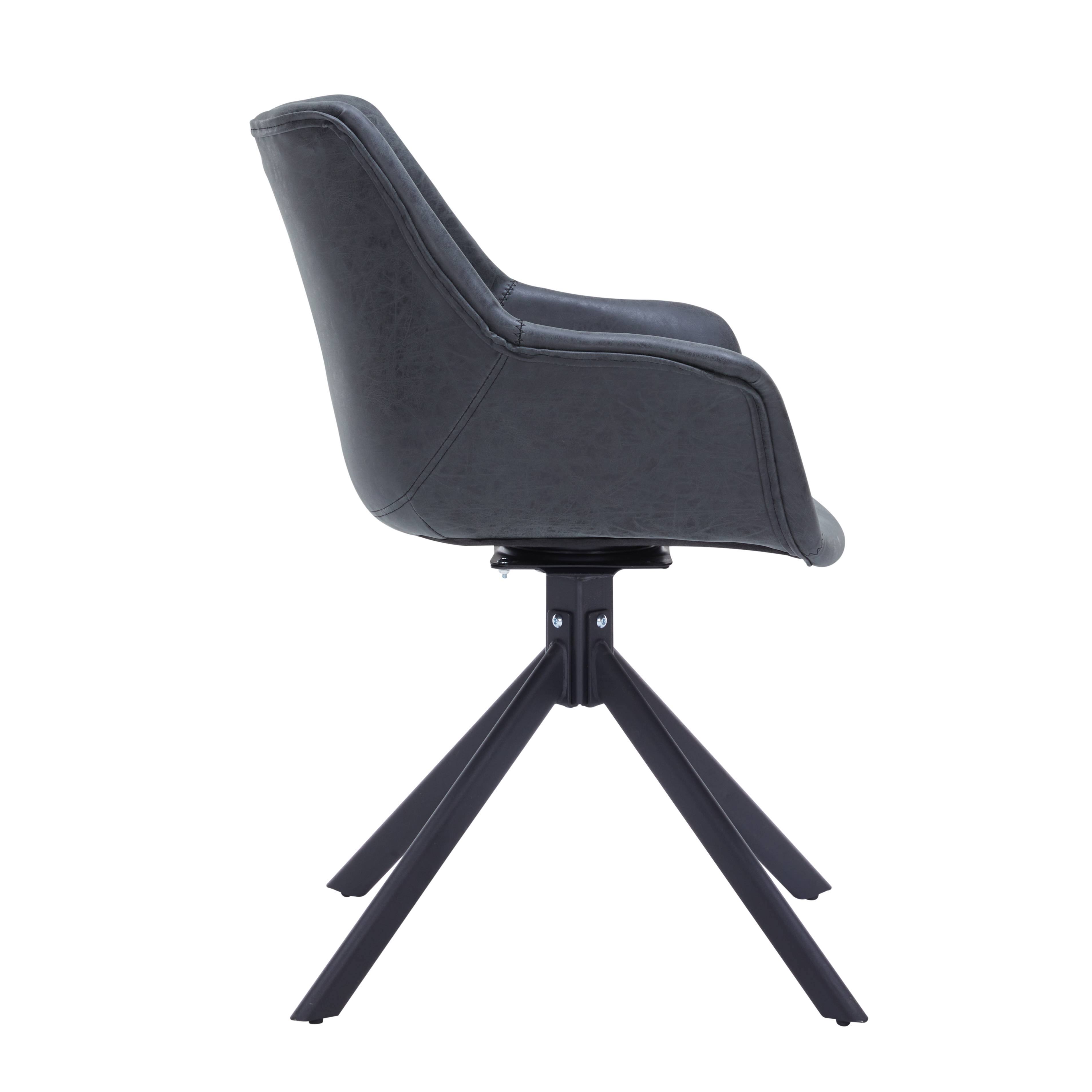 Alt View 3. LeisureMod - Markley 2-PCS Distressed Leather Swivel Accent Side Chair - Metal Base - Black.