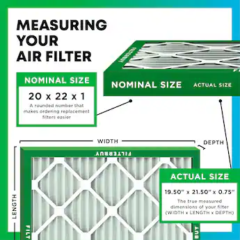 Filterbuy 20x22x1 Air Filter MERV 8 Dust Defense (1-Pack), Pleated HVAC AC Furnace Air Filters Replacement (Actual Size: 19.50 x 21.50 x 0.75 Inches Filterbuy 20x22x1 Air Filter MERV 8 Dust Defense (1-Pack), Pleated HVAC AC Furnace Air Filters Replacement (Actual Size: 19.50 x 21.50 x 0.75 Inches