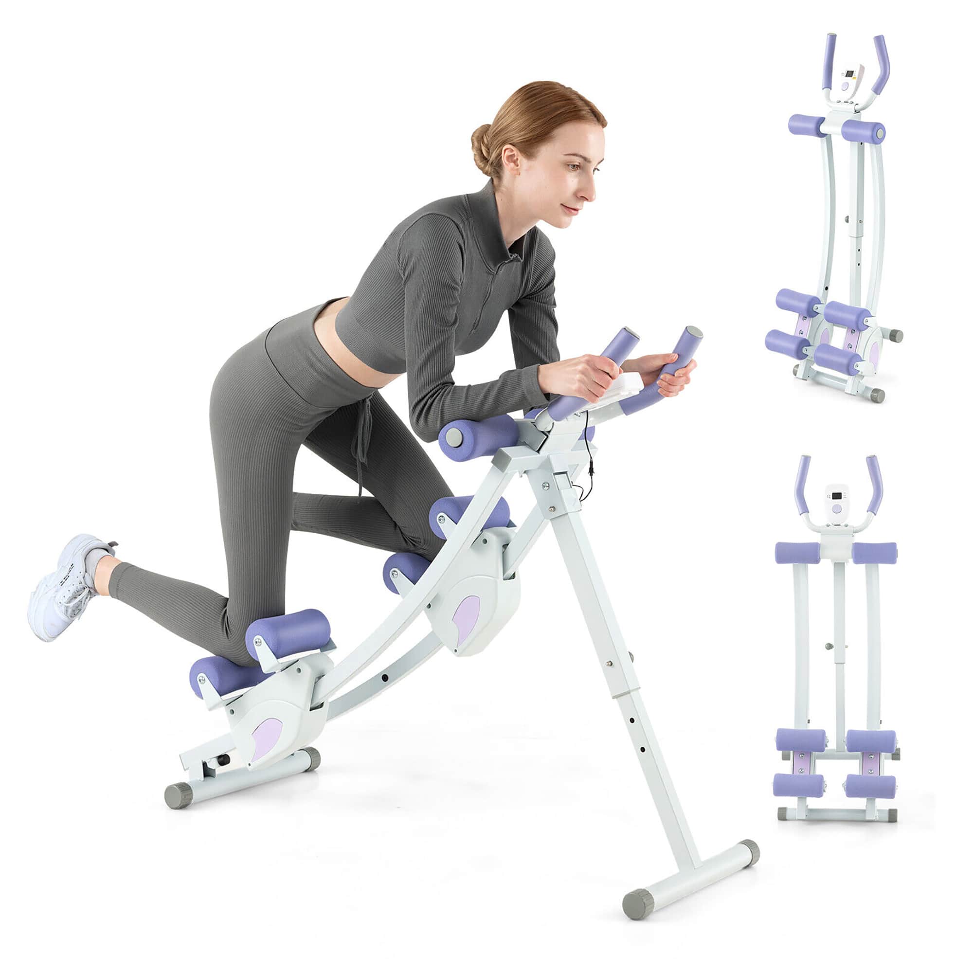 Front. Costway - Ab Machine Foldable Core & Abdominal Workout Trainer Cruncher Adjustable Heights - White/Purple.