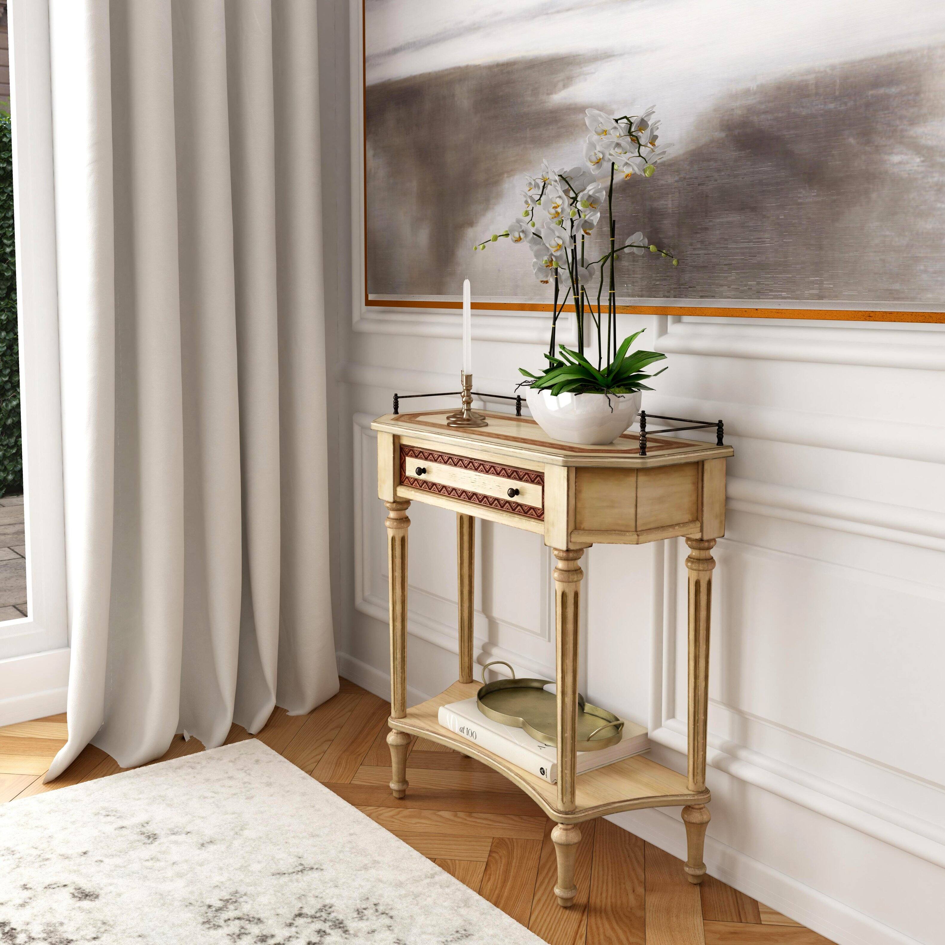 Alt View 6. Butler Specialty - Charleston 30 in. W Demilune Wood 1 Drawer Console Table with Lower Open Shelf - Beige.