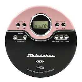 Studebaker - SB3703PBB Joggable Personal CD/MP3 Player with Bookmark Feature and FM PLL Radio - Pink/Black