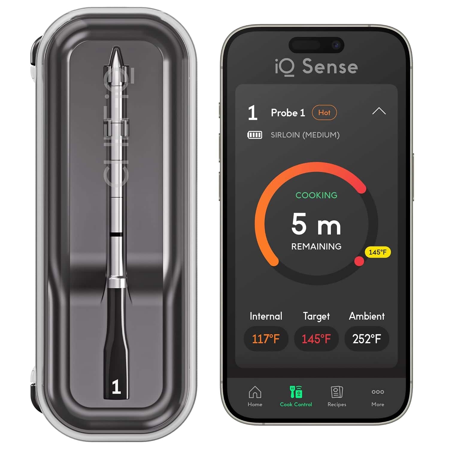 iQ Sense by CHEF iQ Smart Wireless Meat Thermometer, WiFi Unlimited Range, 5 Sensors, Ultra-Thin Probe - 2025 Gen 3 - Dark Smoke