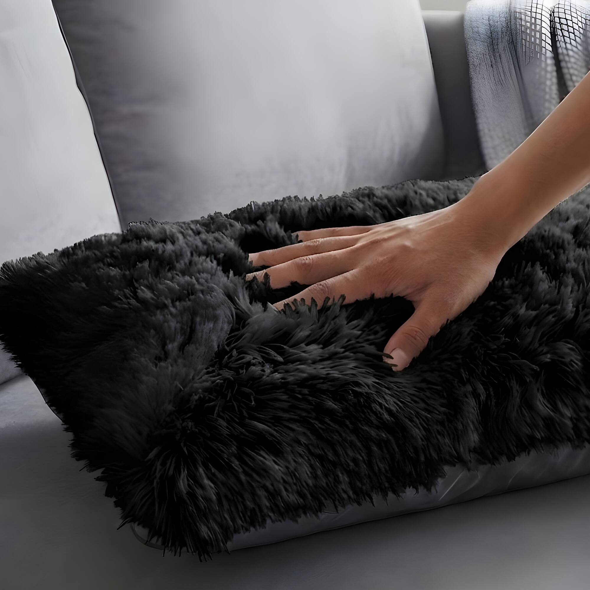 Cheer Collection Plush Shaggy Long Hair Faux Fur Lumbar Accent Pillows ...
