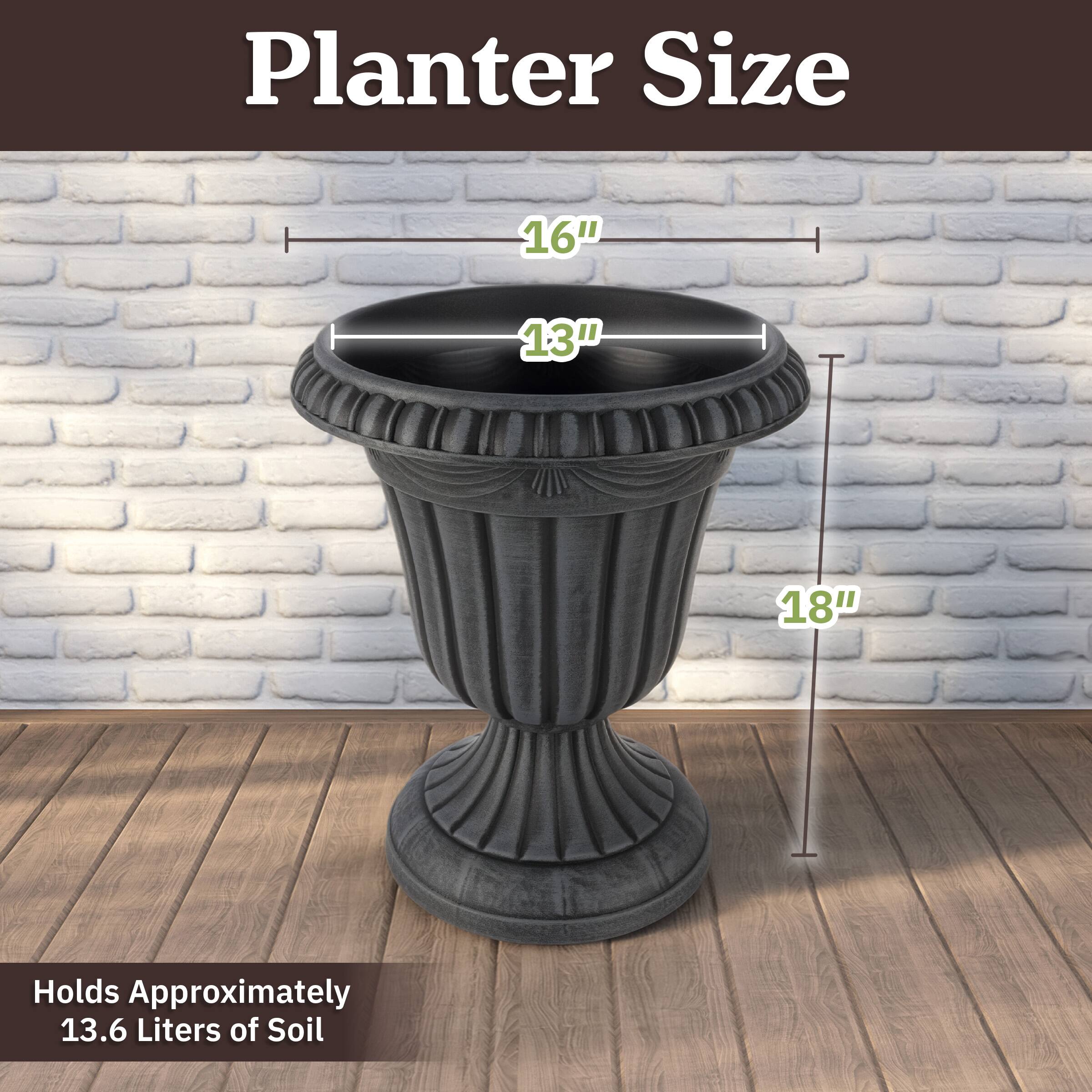 Planter Size: 16" x 13" x 18"  
Holds Approximately 13.6 Liters of Soil