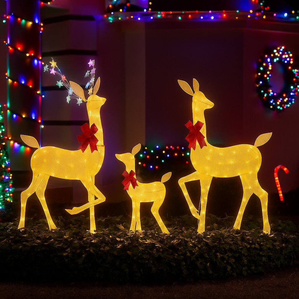 Angle. BreeBe - Outdoor Deer Set of 3 with LED and Color-Changing RGB Lights - Multicolor.
