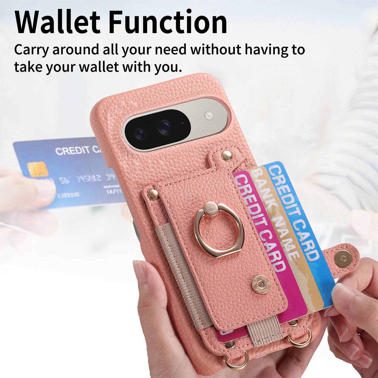 Wallet Function  
Carry around all your needs without having to take your wallet with you.  

CREDIT CARD  
CREDIT CARD NAME  
BANK NAME