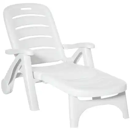 Front. Outsunny - Chaise Lounge Chair on Wheels, Waterproof, Quick Assembly, Folding - White.