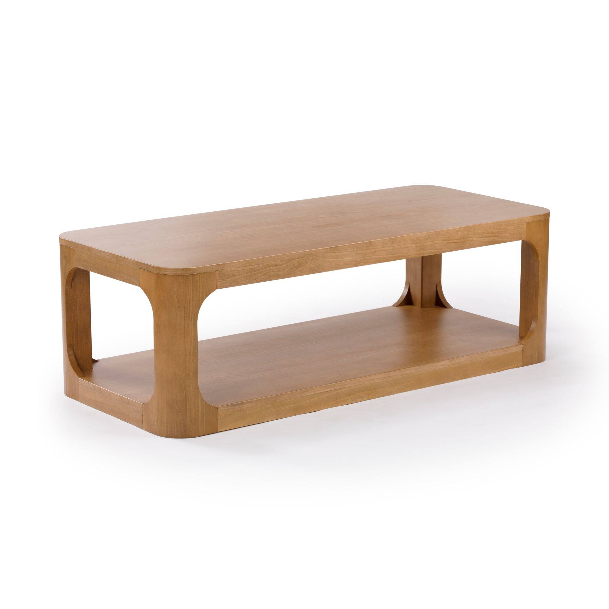 Alt View 2. Plank+Beam - Forma Rectangular Coffee Table with Shelf (54in x 24in / 1370mm x 610mm), Pecan - Pecan.