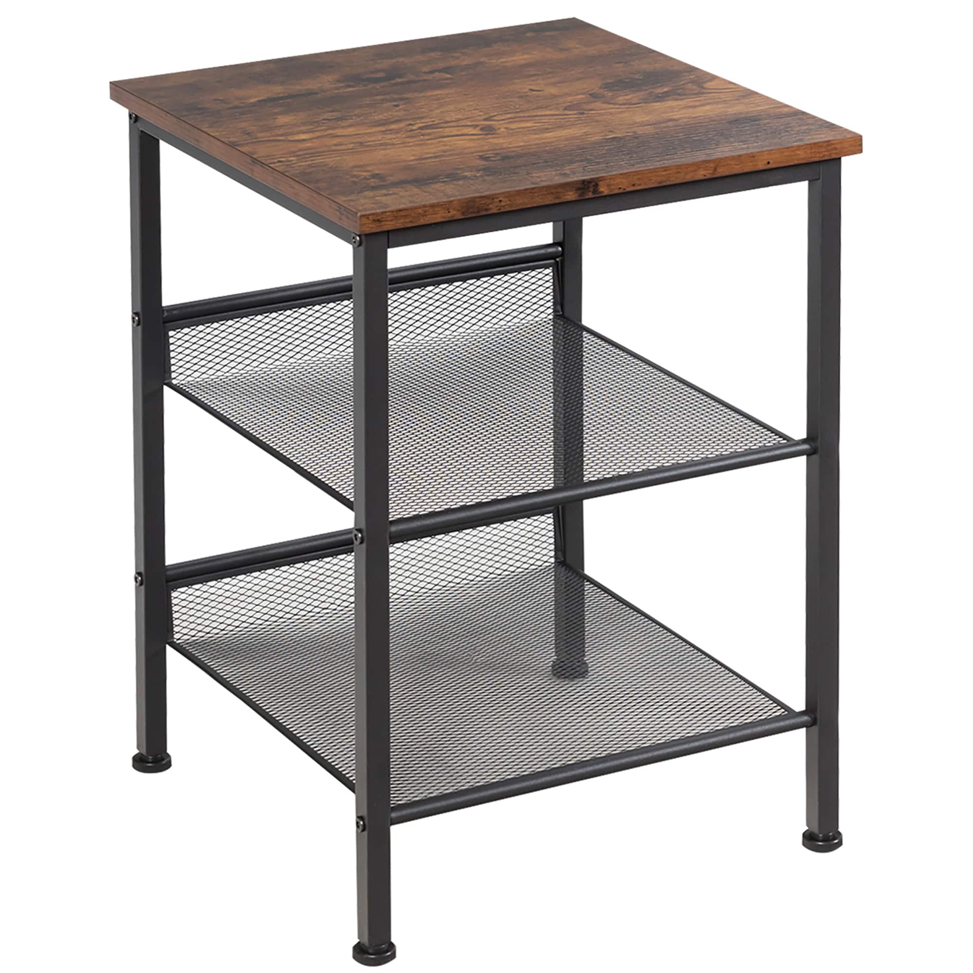 Costway - 3-Tier Industrial End Side Table Nightstand with 2 Adjustable Shelves - Rustic Brown