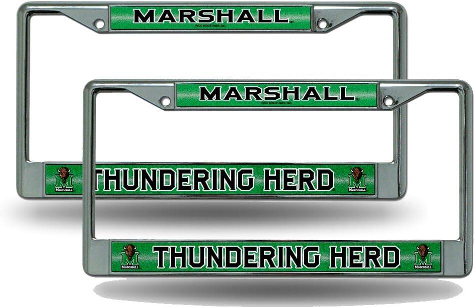 Marshall University Thundering Herd Sparkly Glitter Bling Look Chrome License Plate Frame - Set of 2 Frames