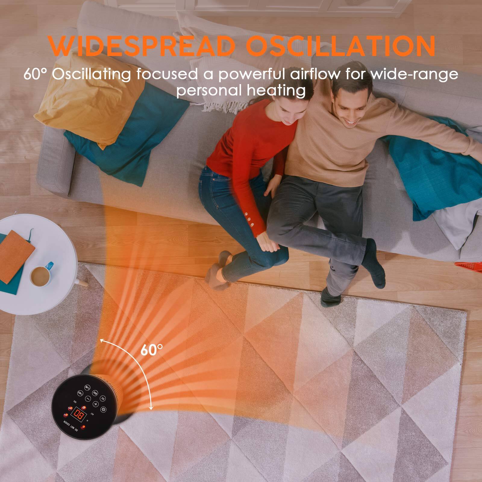 WIDESPREAD OSCILLATION  
60° Oscillating focused a powerful airflow for wide-range personal heating