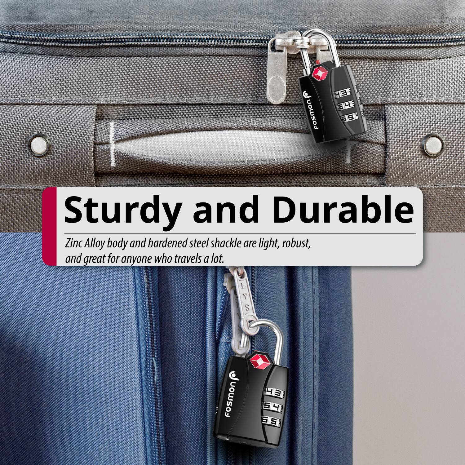Sturdy and Durable

Zinc Alloy body and hardened steel shackle are light, robust, and great for anyone who travels a lot.