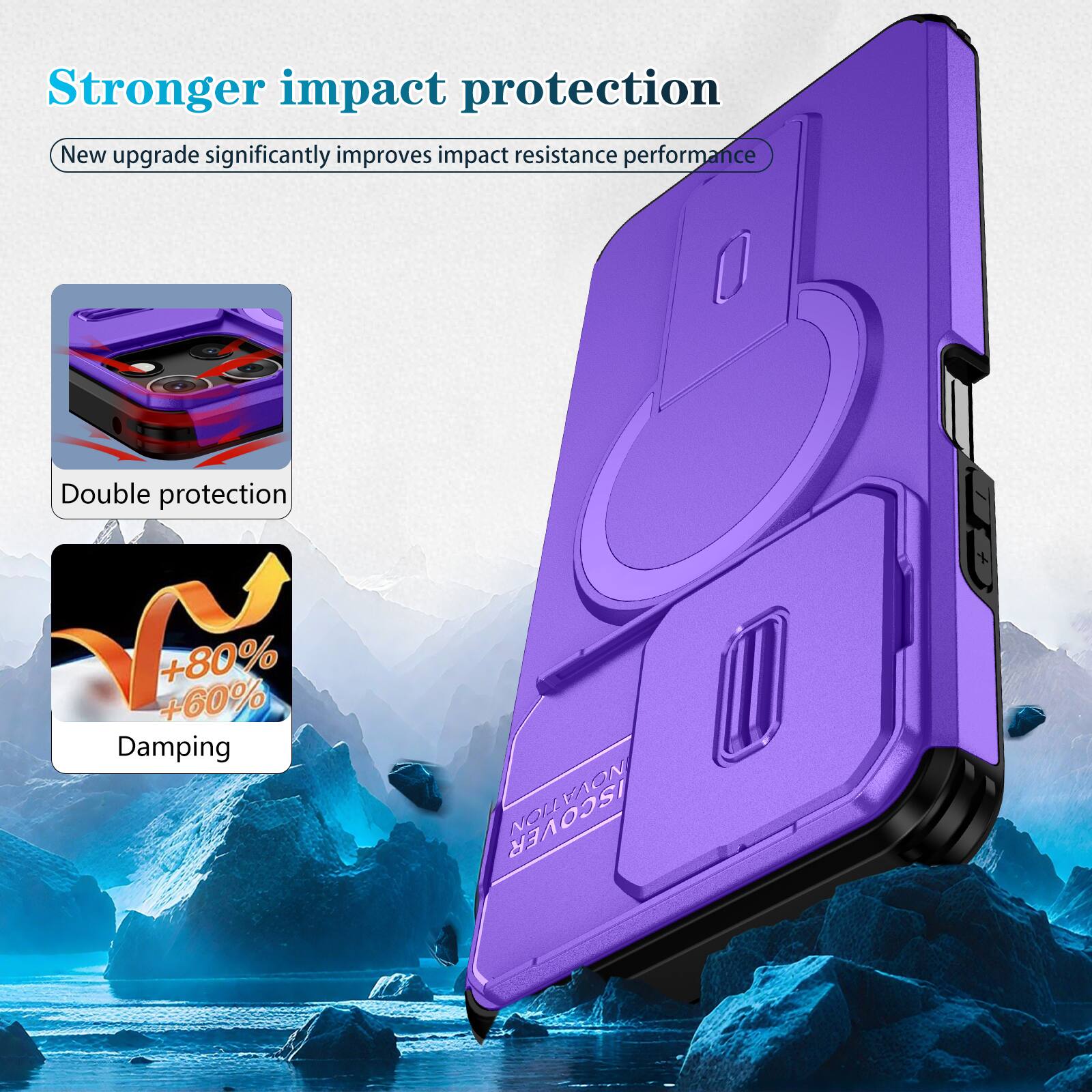 Stronger impact protection  
New upgrade significantly improves impact resistance performance  
Double protection  
+80% +60% Damping  
VAON ISCOVER