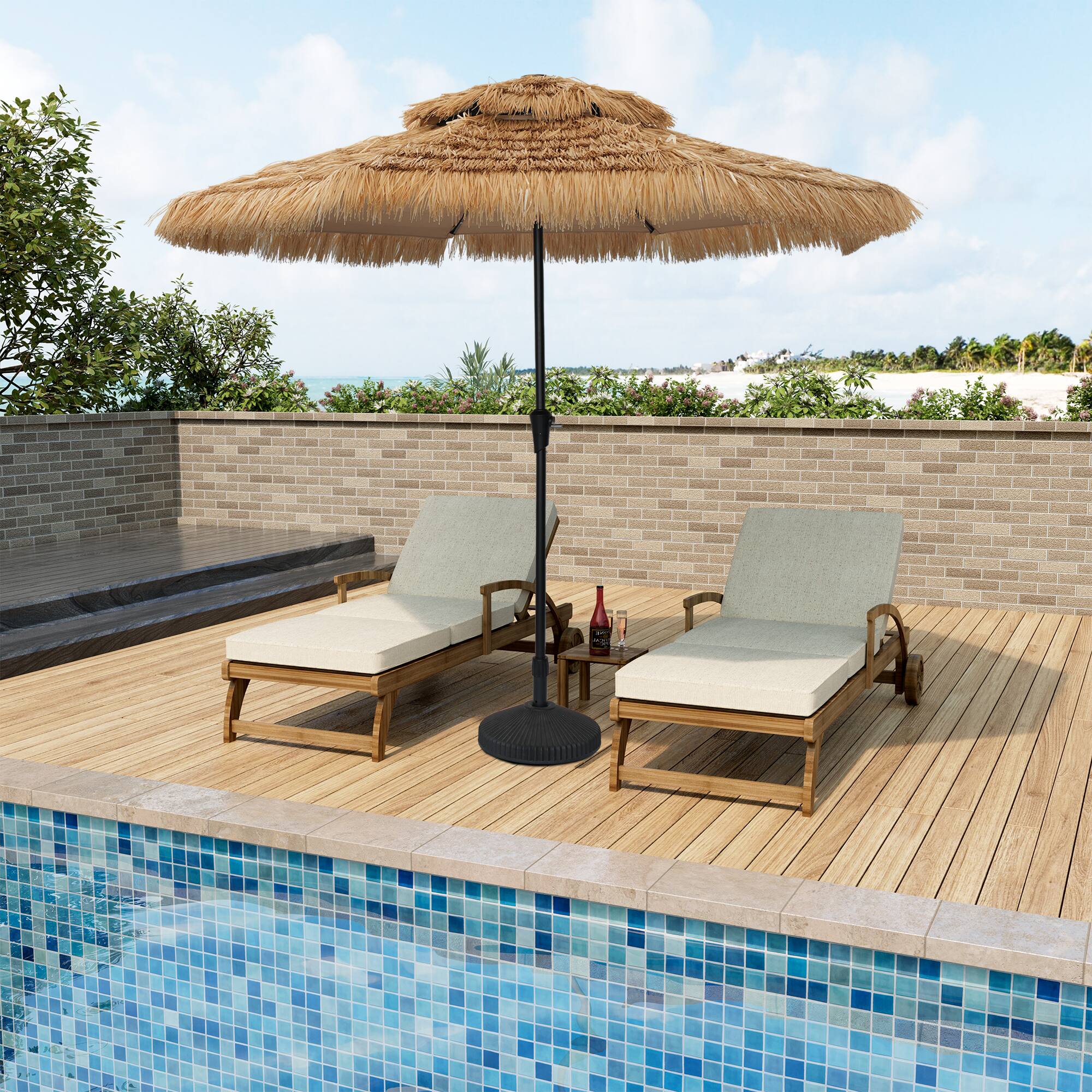 Alt View 2. Boyel Living - 10 Ft. Outdoor Double Top Solar Light Hawaiian Style Thatch Umbrella.