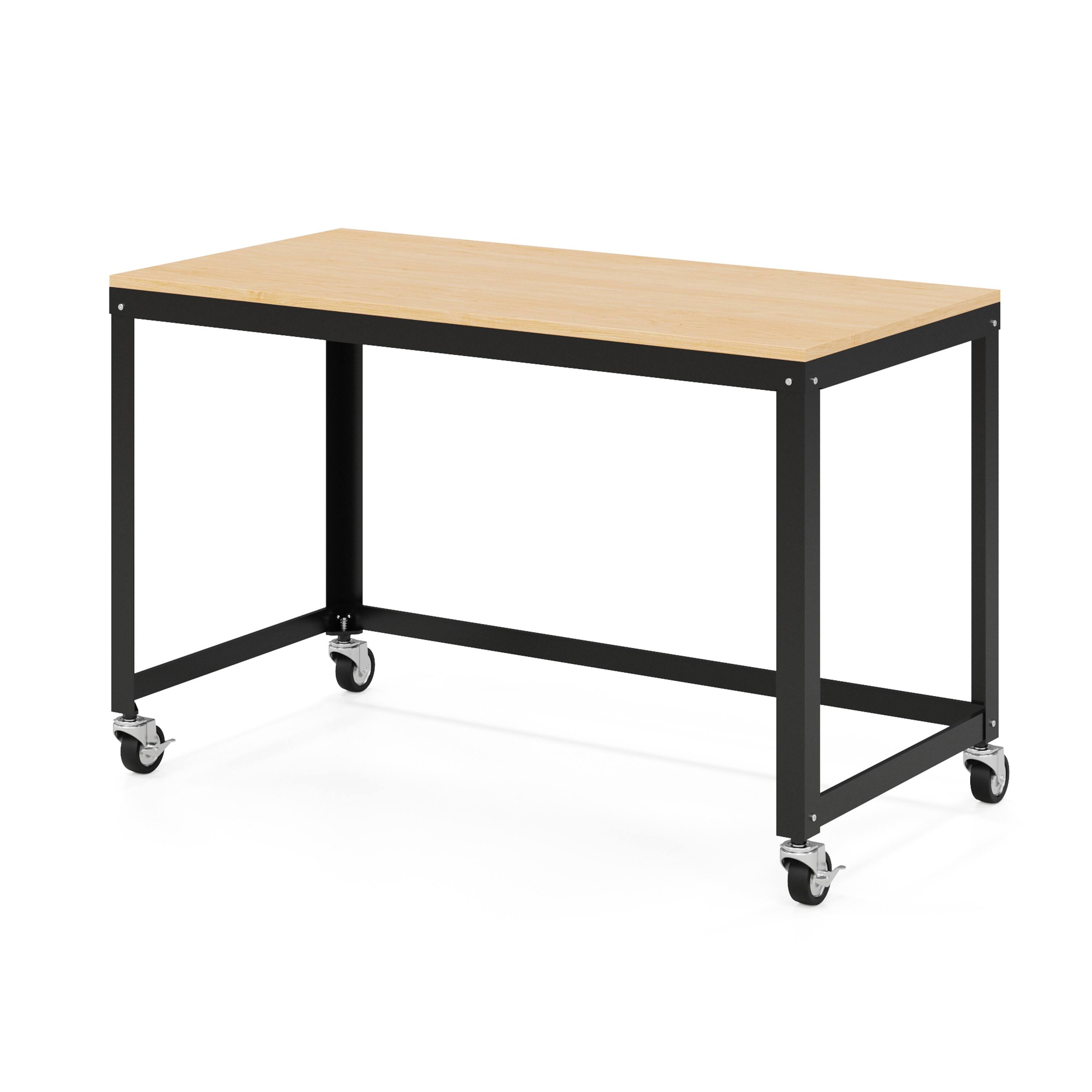 Left. Space Solutions - Space Solutions Ready-to-assemble 48-inch Wide Mobile Metal Desk with Laminate Top, Black / Maple - Black.