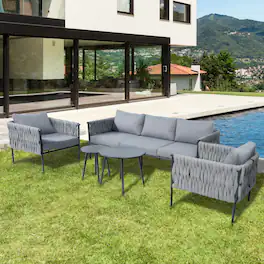 Yardgrace - 5 Piece Patio Furniture Life Chatter 5Seat Deep Seating Coffee Tables Waterproof Thick Cushions Porch Balcony Backyard - Gray
