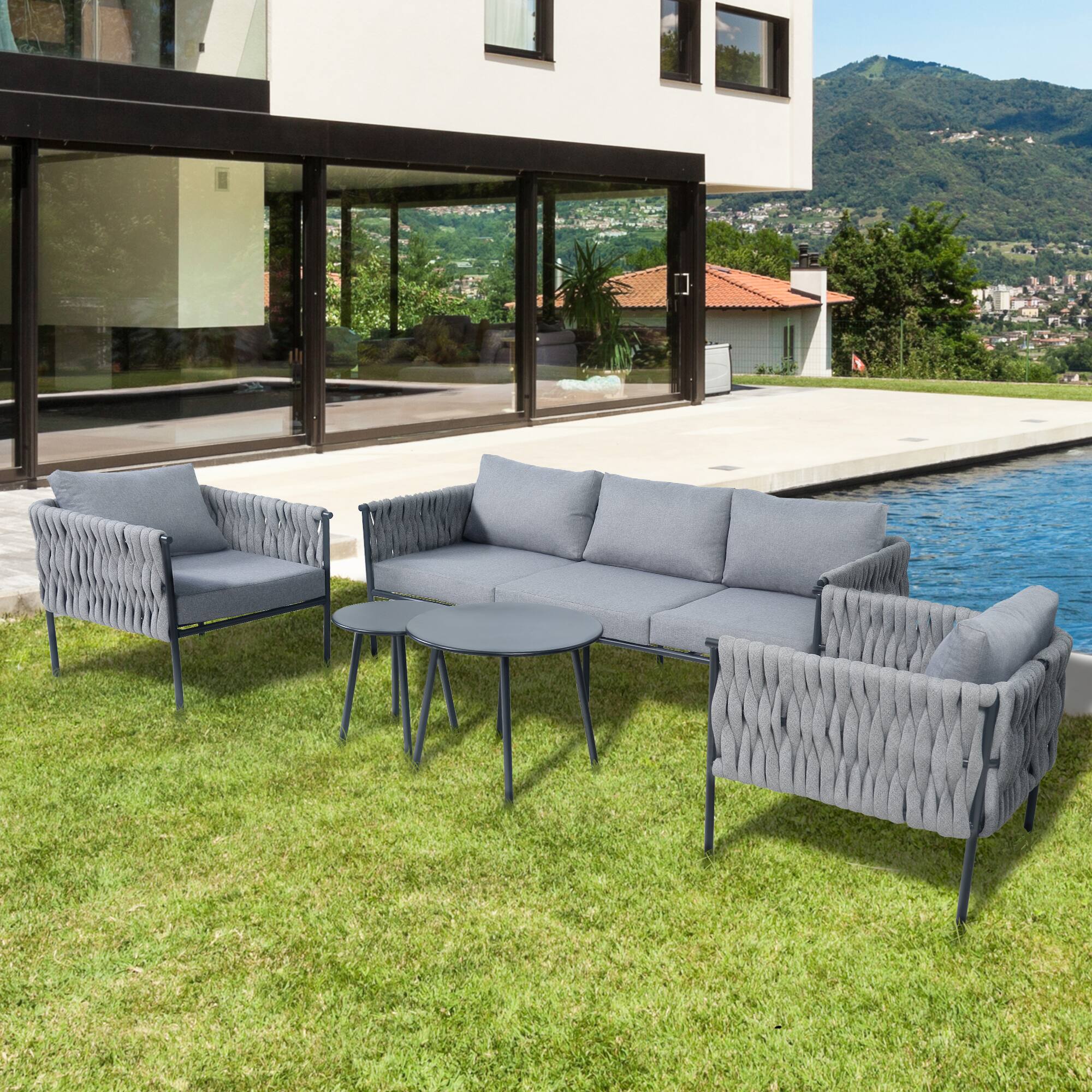 Alt View 1. Yardgrace - 5 - Person Patio Furniture Set with Coffee Table Set and Thick Cushion - Grey.