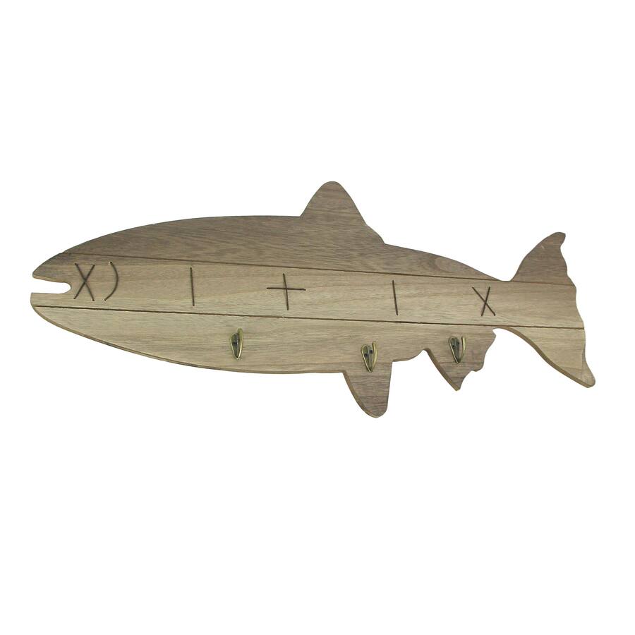 Fish Rack Sylized Mayrich Company Distressed Wooden Fish Shaped 3 Hook Hanging Wall Rack ...