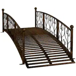 PULUZ - 7 feet Metal Arch Garden Bridge Arc Footbridge with Side Railings Decorative Scrollwork - Bronze