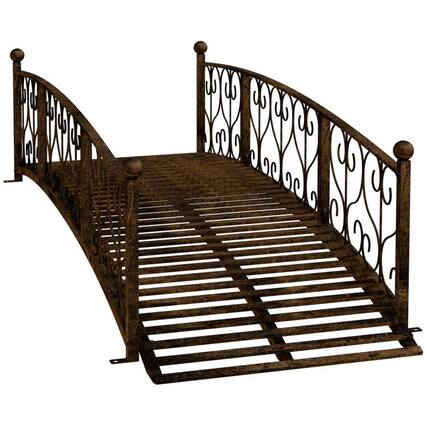Front. PULUZ - 7 feet Metal Arch Garden Bridge Arc Footbridge with Side Railings Decorative Scrollwork - Bronze.