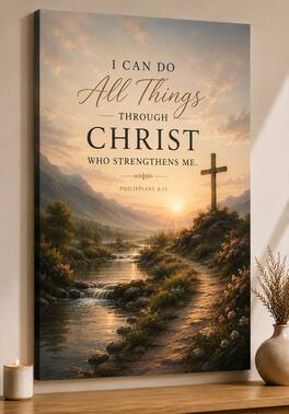 FC Design - Large I Can Do All Things Through Christ Wall Art Canvas Print 24x36" Peaceful Mountain River Home Decor - MultiColor