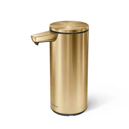 Front. simplehuman - 9 oz. rechargeable liquid sensor pump, high-grade brass stainless steel - Brass.