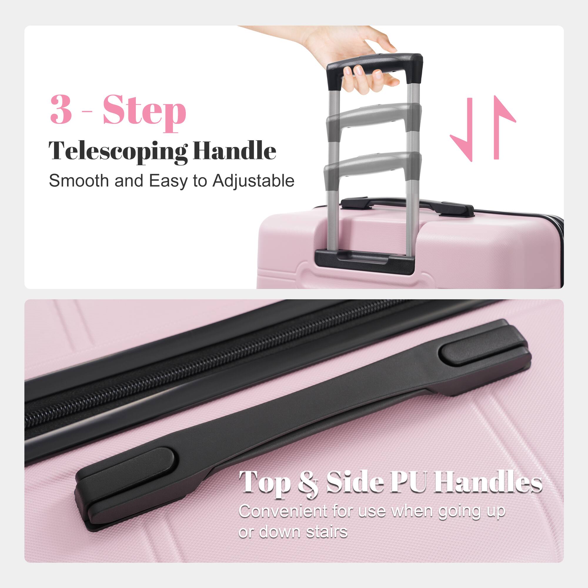 3 - Step Telescoping Handle  
Smooth and Easy to Adjustable  

Top & Side PU Handles  
Convenient for use when going up or down stairs
