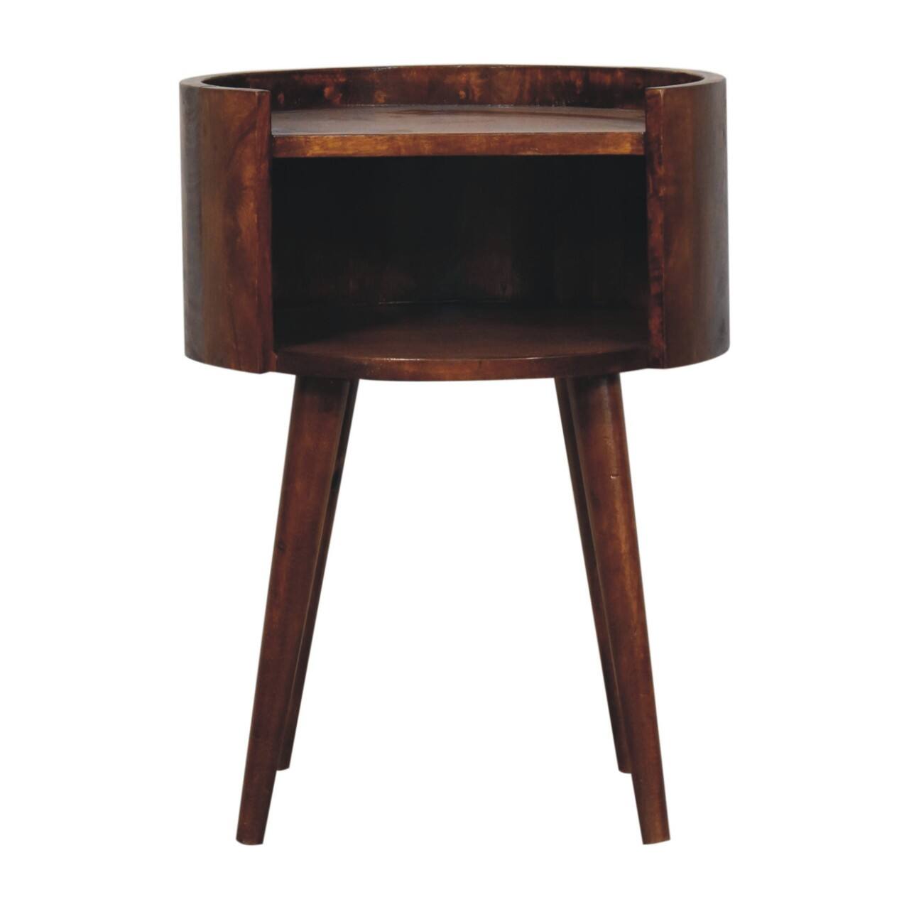 Angle. Artisan Furniture - Artisan Furniture Solid Wood Chestnut Round Open Slot Bedside, Brown - Brown.
