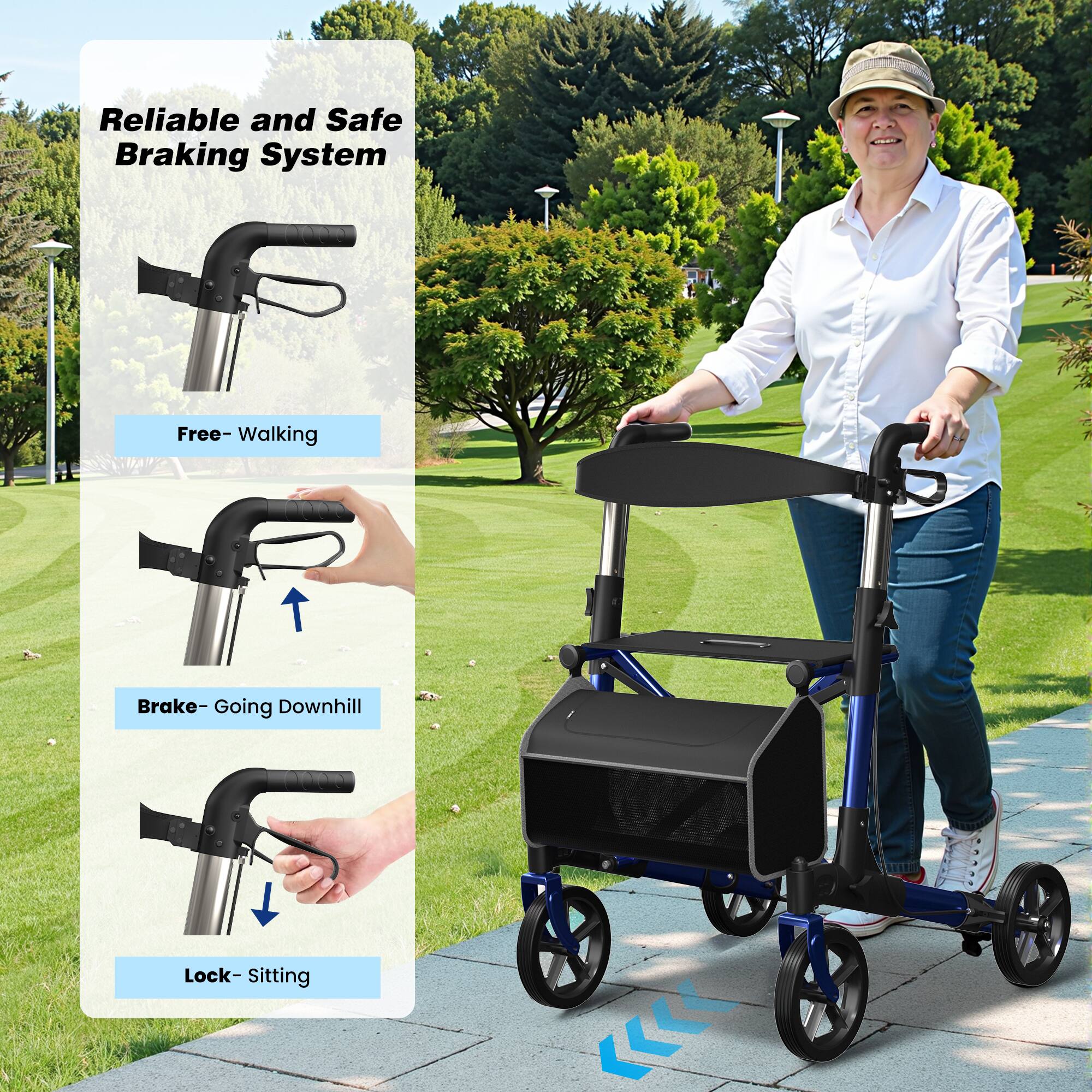 Reliable and Safe Braking System

Free- Walking

Brake- Going Downhill

Lock- Sitting