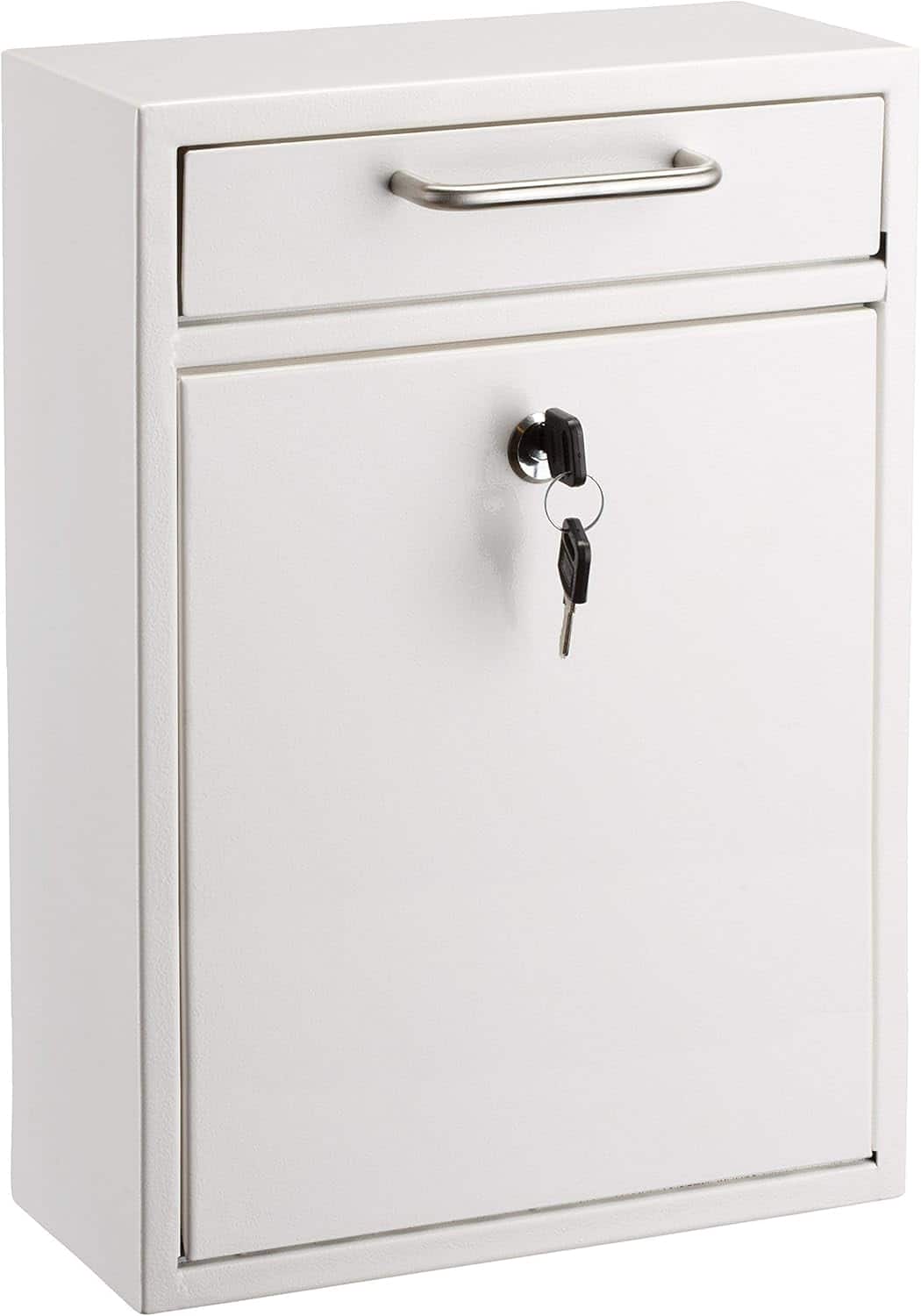 AdirOffice - Large Steel Wall-Mounted Drop Box Safe with Key Lock - White