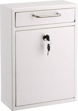 AdirOffice - Drop Box Large Steel Wall-Mounted Drop Box Mailbox with Key Lock - White
