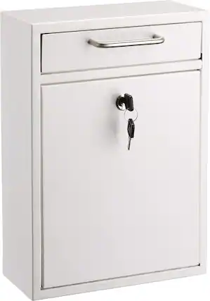 Front. AdirOffice - Drop Box Large Steel Wall-Mounted Drop Box Mailbox with Key Lock - White.