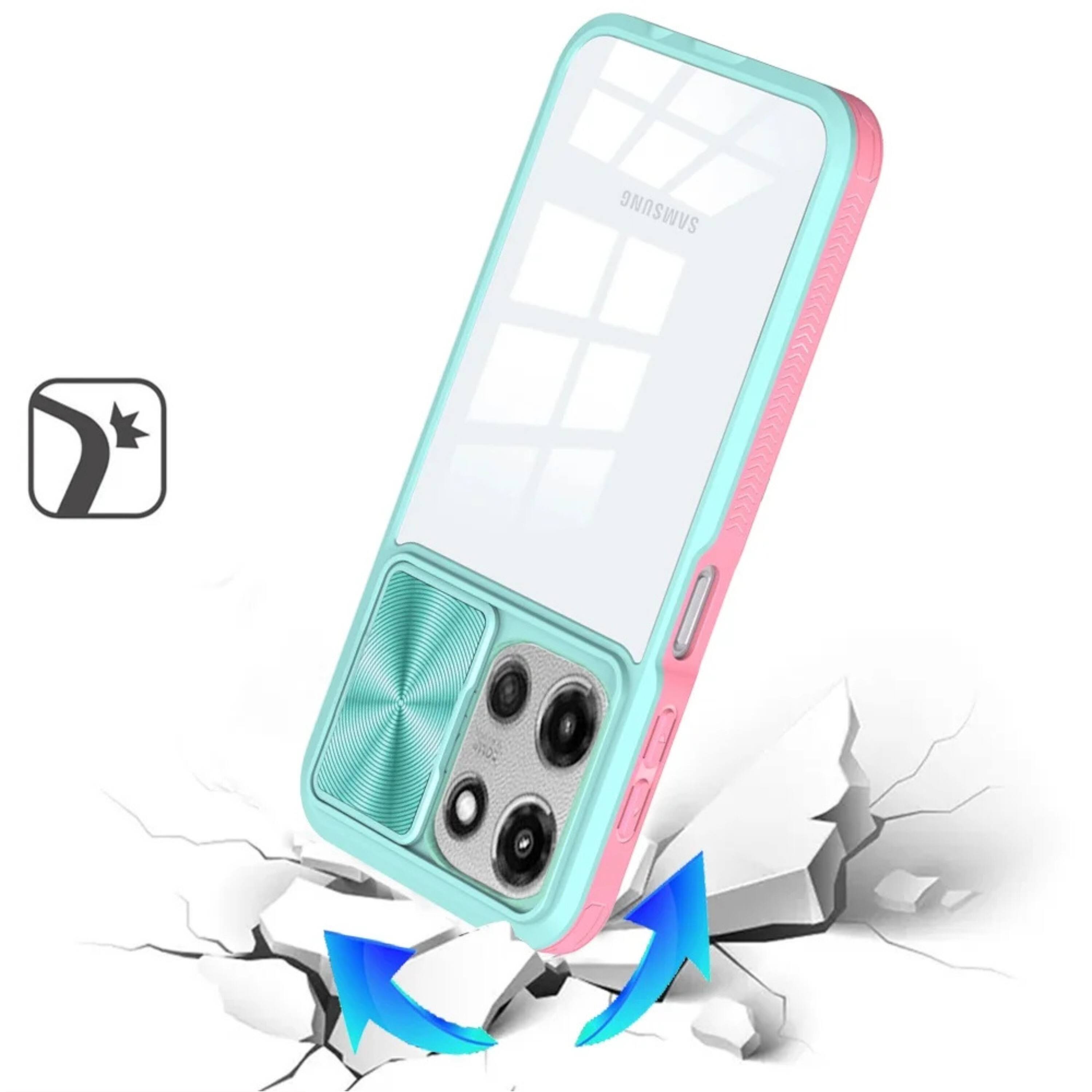 Left. Kitcheniva - Crystal Clear Shockproof Case For Moto G 2025 2026 G Play 2026 With Sliding Lens Cover Pink Blue - Pink Blue.