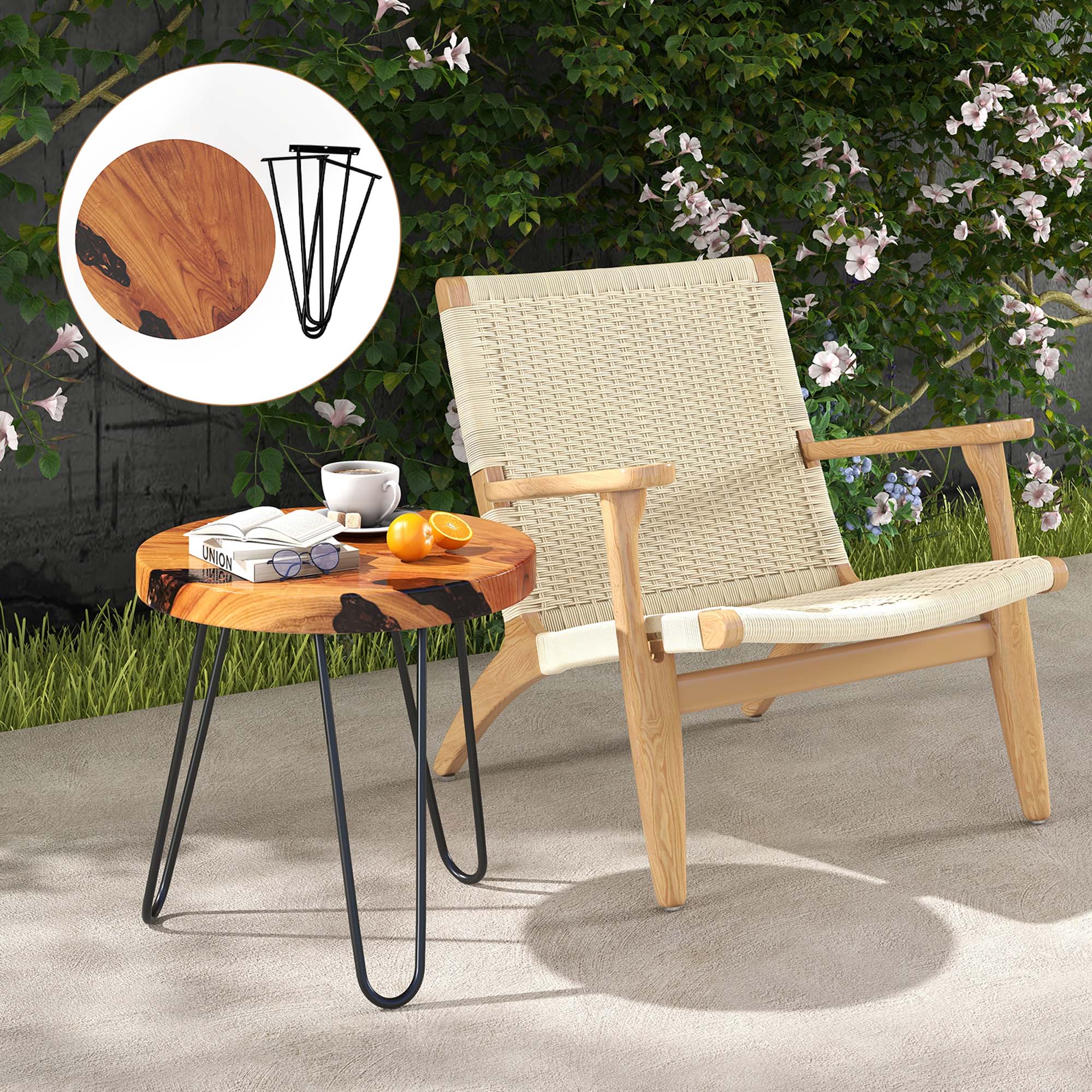 Alt View 2. Costway - 20" Round Teak Wood End Table Solid Live Edge Outdoor Side Table with Metal Frame - Brown.